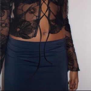 Sheer Floral Tie-Front Crop Top - Black